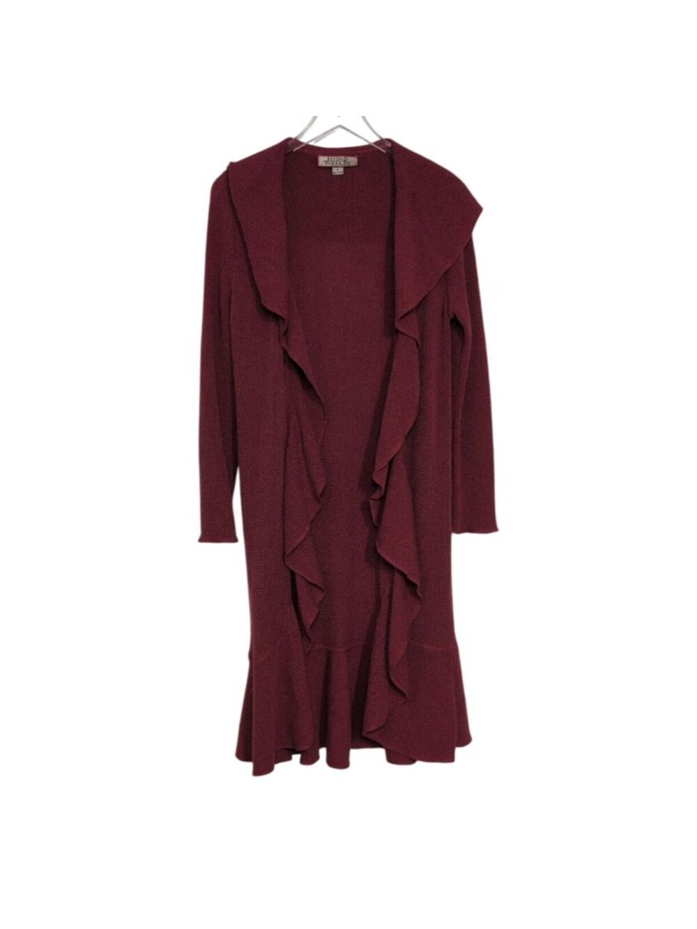 Beyond Threads Alpaca Wool Duster Womens Size Small Red Ruffle Boho Cardigan - Picture 3 of 11